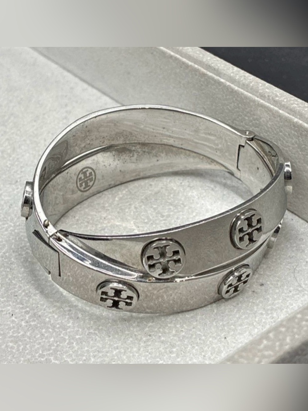 Tory Burch Double Wrap Hinged Bangle with Stud Logo